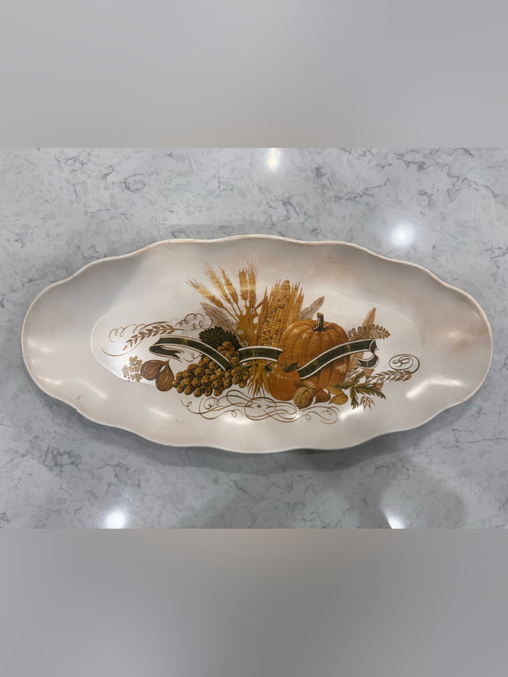 Vintage Waverly Thanksgiving Harvest Pumpkin Serving Platter 23”